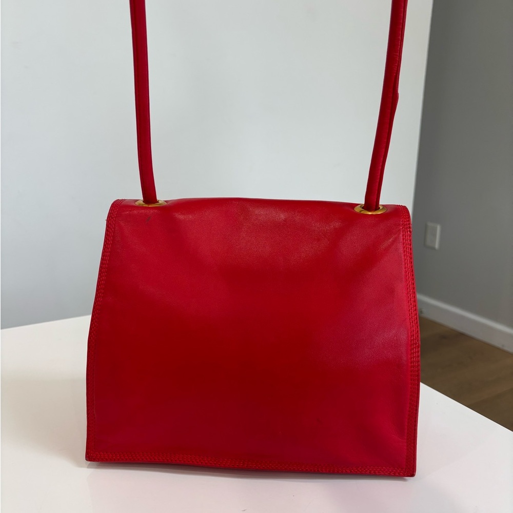 Loewe Red Leather Shoulder Bag Structured Vintage Gold Hardware Statement - Picture 5 of 13